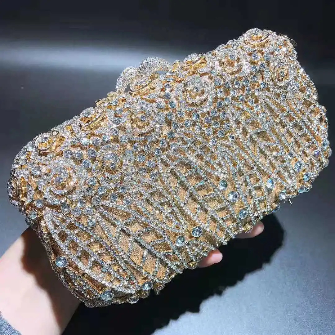 XIYUAN Womens Diamond Rhinestone Evening Wallet Crystal Metal Clutch Wedding Party Ball Handbag Shoulder Bag 240820