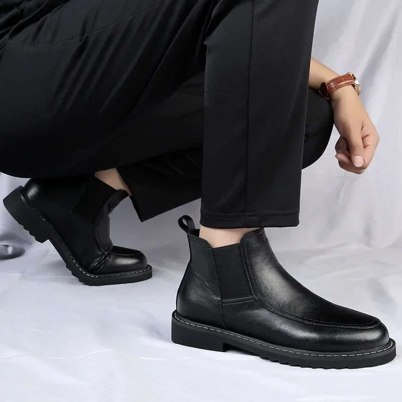 Cowboy Mens Chelsea Boots Autumn Winter Genuine Leather Shoes High Quality Mens Short Boots Platform Boots Botines Hombre 240821