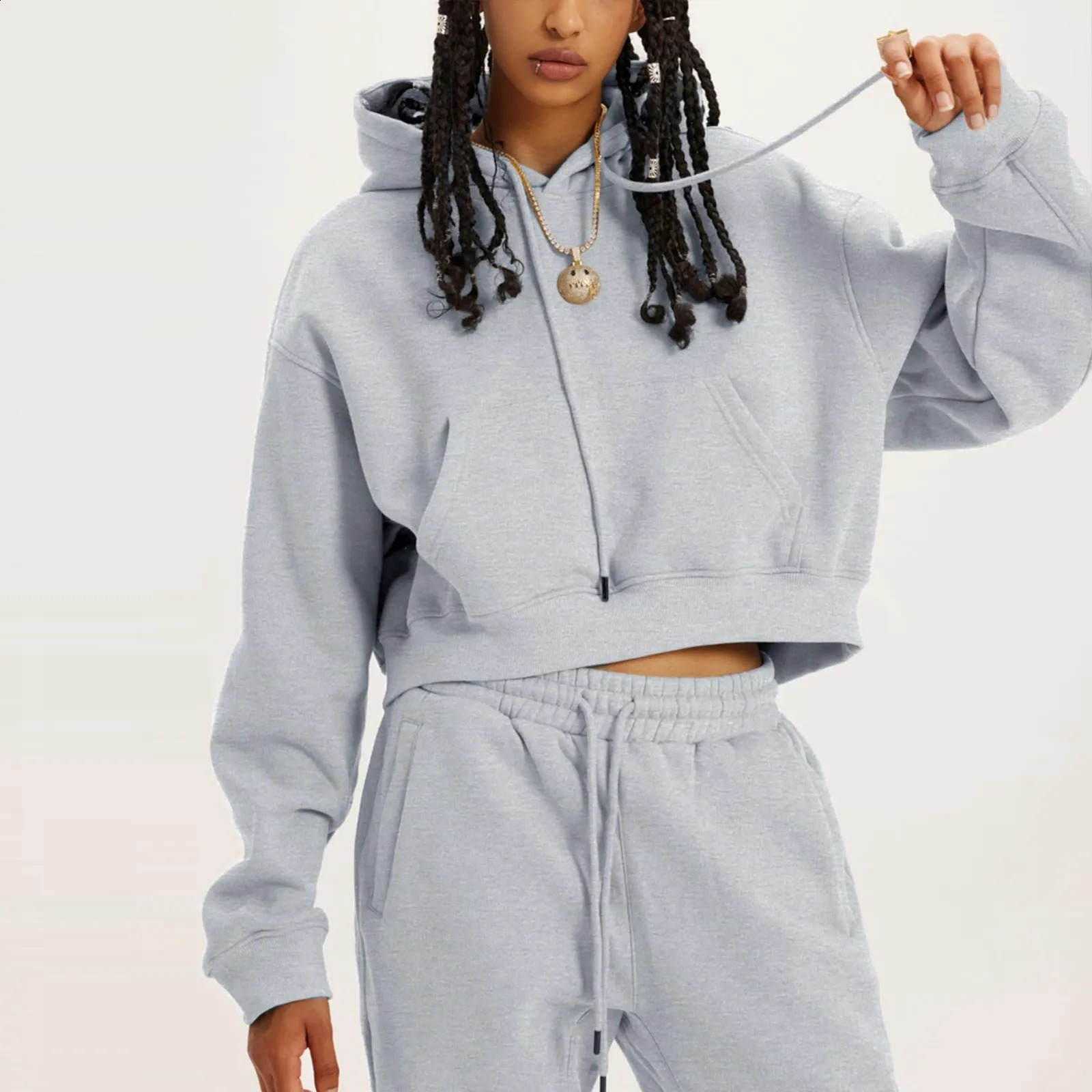 Casual hooded sweatshirt sports pants twopiece set track and field clothing womens zipper plus size 240821