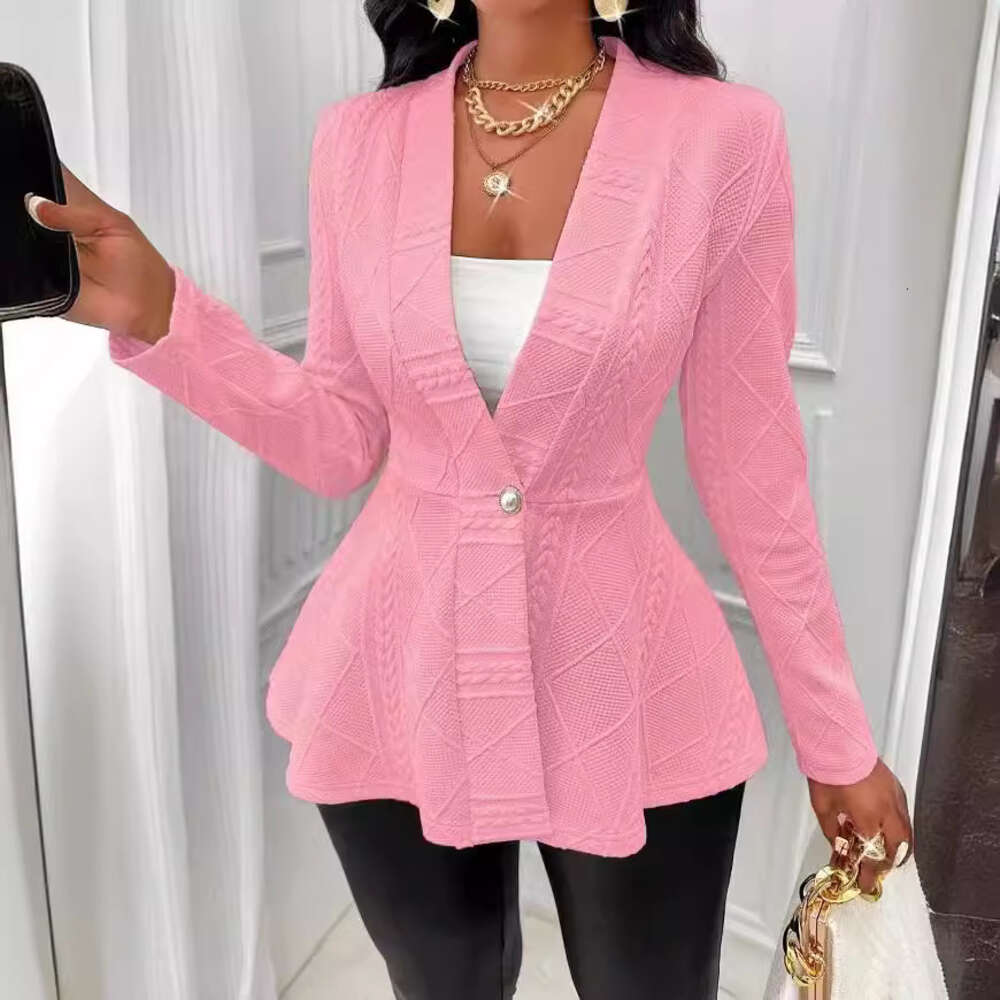 Jacquard 2024 new texture single button green fruit collar jacket, long sleeved sweatshirt