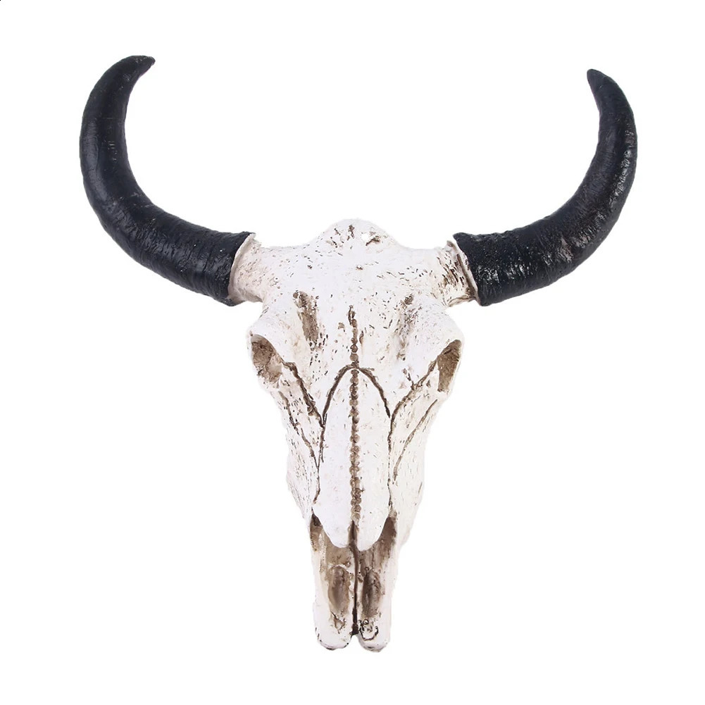 Resin Longhorn Cow Skull Head Wall Hanging Decorations Retro Bull Skull Ornaments 3D Animal Horns Sculpture Figurines Crafts 240821