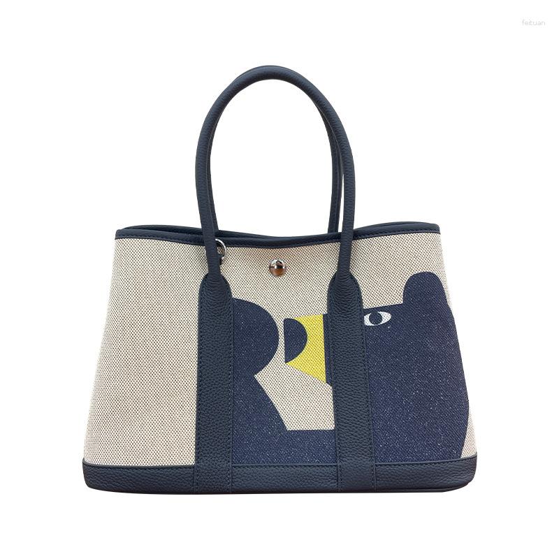 Totes Garden Bag Painted Women's Head Layer Cowhide With Canvas Shoulder Handbag Tote Mummy