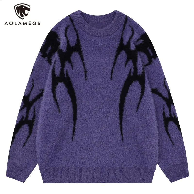Men Sweater Harajuku High Street Winter Warm Knitted Coat Oversized Thorn Pattern Top Loose Gothic Punk Pullover 240821
