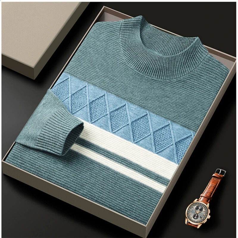 Mens Thickened Knitted Sweater with Velvet Yarn Jacquard Pattern In Three Colors - Young Casual Fashionable Vintage Sweater 240821