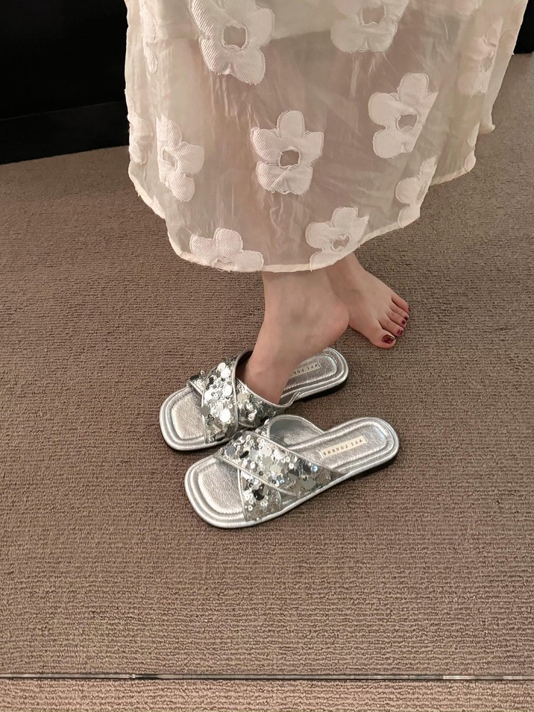 Ddmysports Scattered Galaxy Summer New Glitter Flat For Women S Outerwear Cool Slippers One Line Beach OUTDOOR