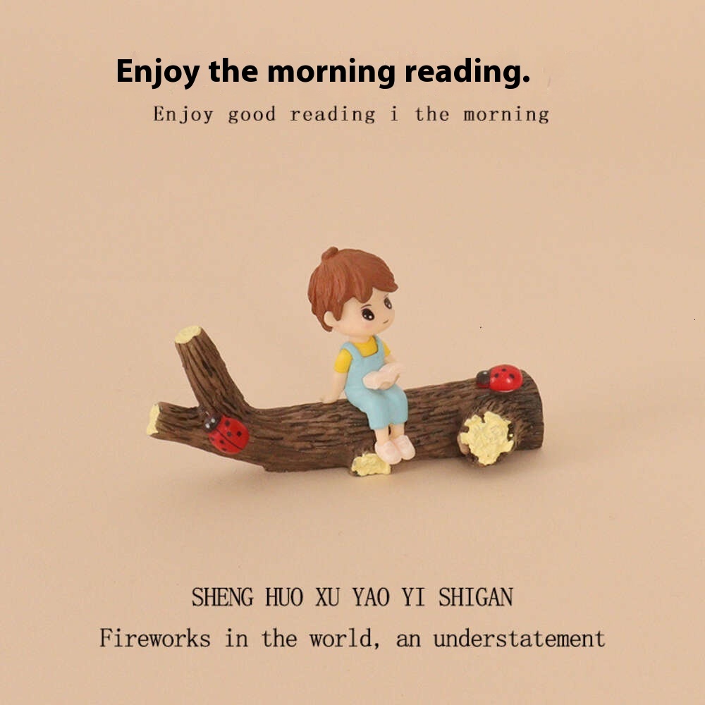 Cartoon Creative Cute Tree stump Characters Reading Micro Landscape Scene Interior Plastic Crafts Car Decoration