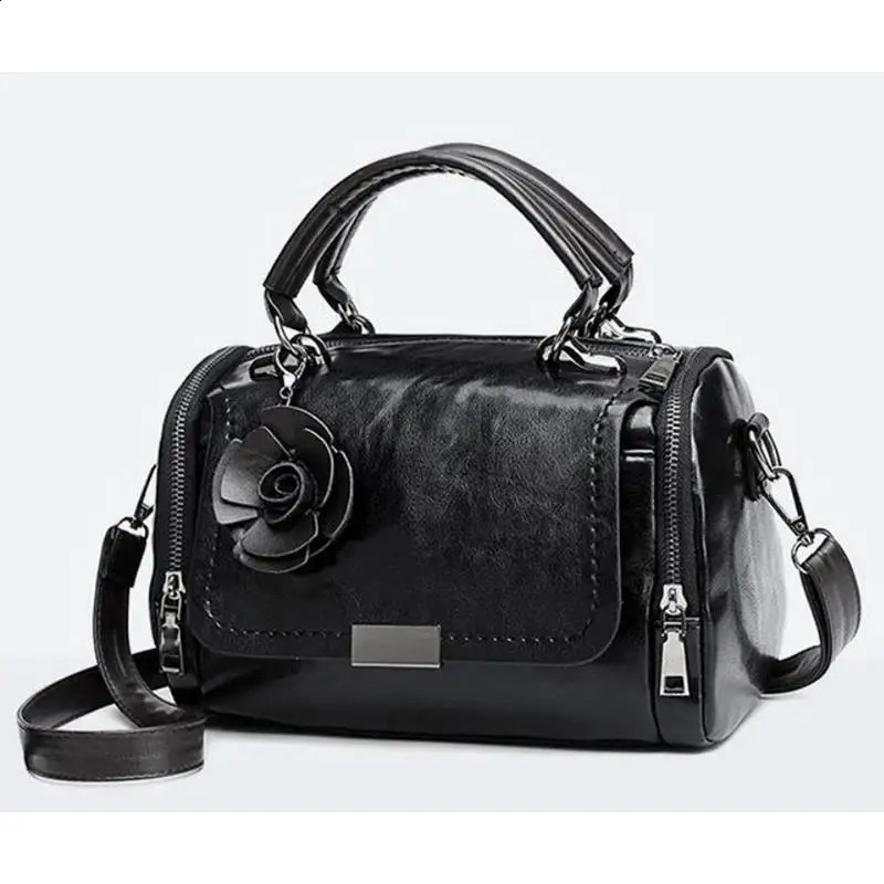 Flowers Pendant Handbag Womens Fashion Boston Bags Single Shoulder Bag Ladies Crossbody PU Messenger 240821ZYl