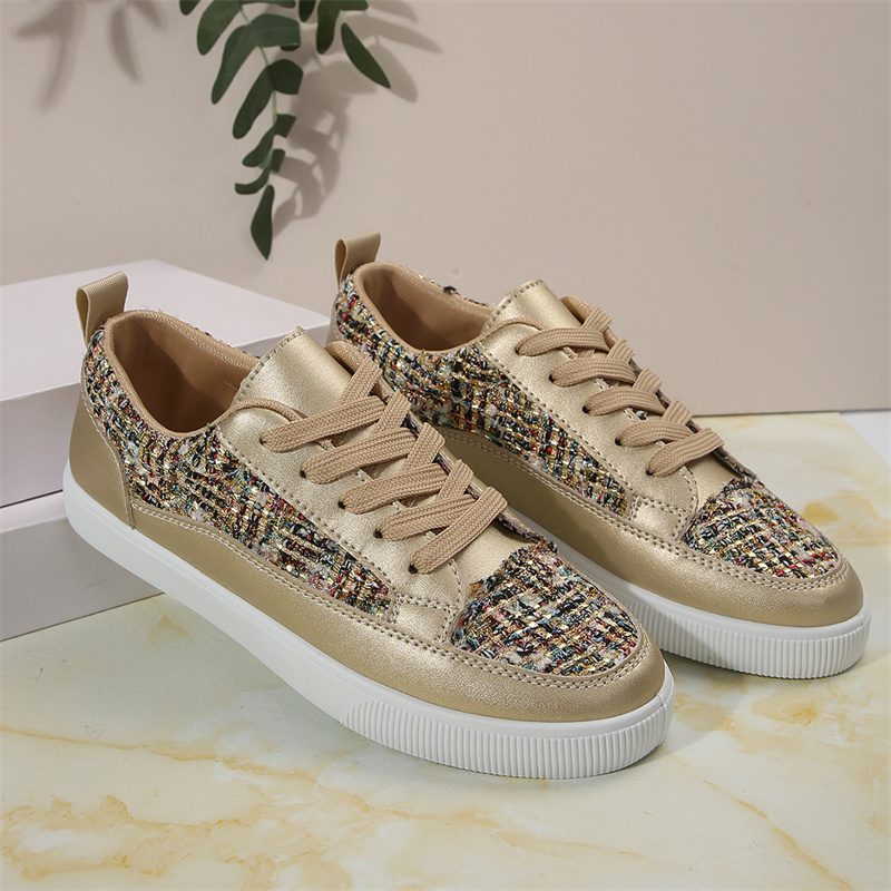 2024 new women's gold 35-42 temperament all wear lightweight lace-up casual fashion sneakers free shipping