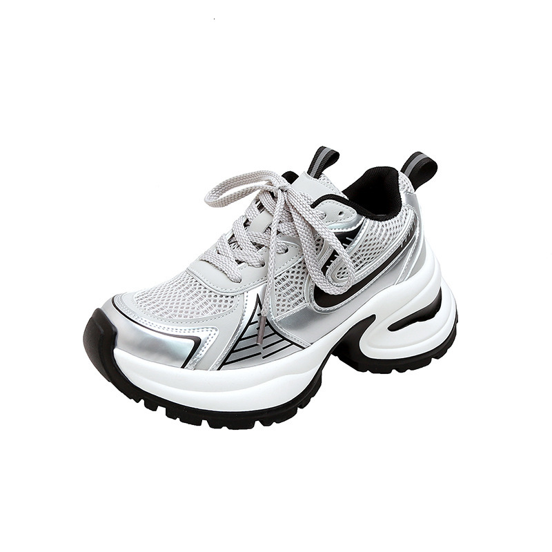 Ddmysports Zhao Lusi Same Style Summer Breathable Silver Thick Sole Elevated Casual Sports For Dad Shoes Women Genuine Leather OUTDOOR