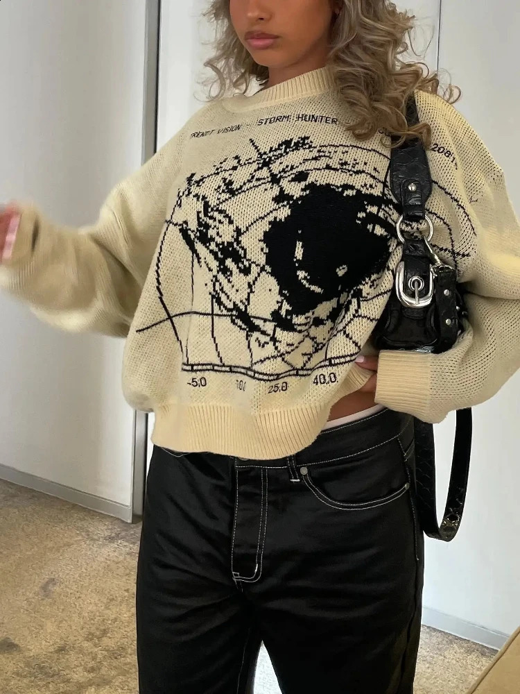 Aesthetics Retro trend Knitted Sweater Gothic Pullover Harajuku Cotton Sweater Mens Womens Warm Loose Knitwear streetwear y2k 240821