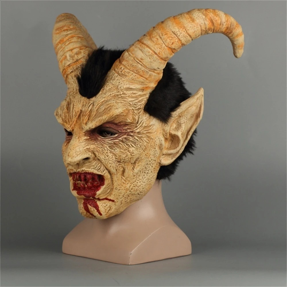 Mens Krampus Demon Mask Movie Cosplay Sheeps Horn Devil Head Cover Halloween Party Horror Dress Up Lucifer Demon Latex Masks 240820