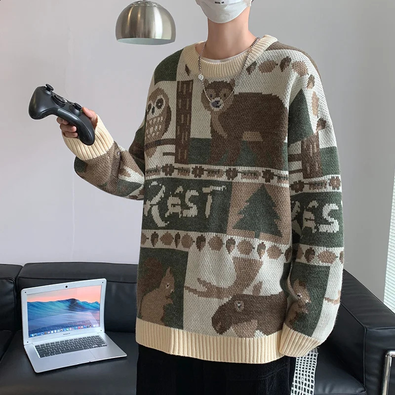 Abfer Mens Grandpa Sweater Oversized Knitted Ugly Sweater Hip Hop Clothes Autumn Winter Korean Fashion Pullovers Knitwear Tops 240821