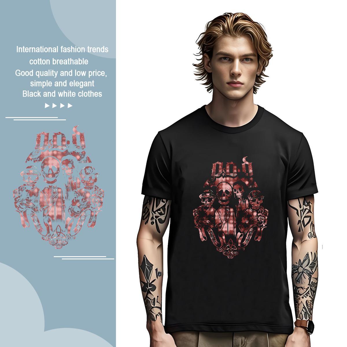 Fashion New skull Men Tops Tees 230g 100% Cotton T-Shirts Custom Print Plus Size Sport Breathable Short Sleeve Loose Fit Tops Shirt