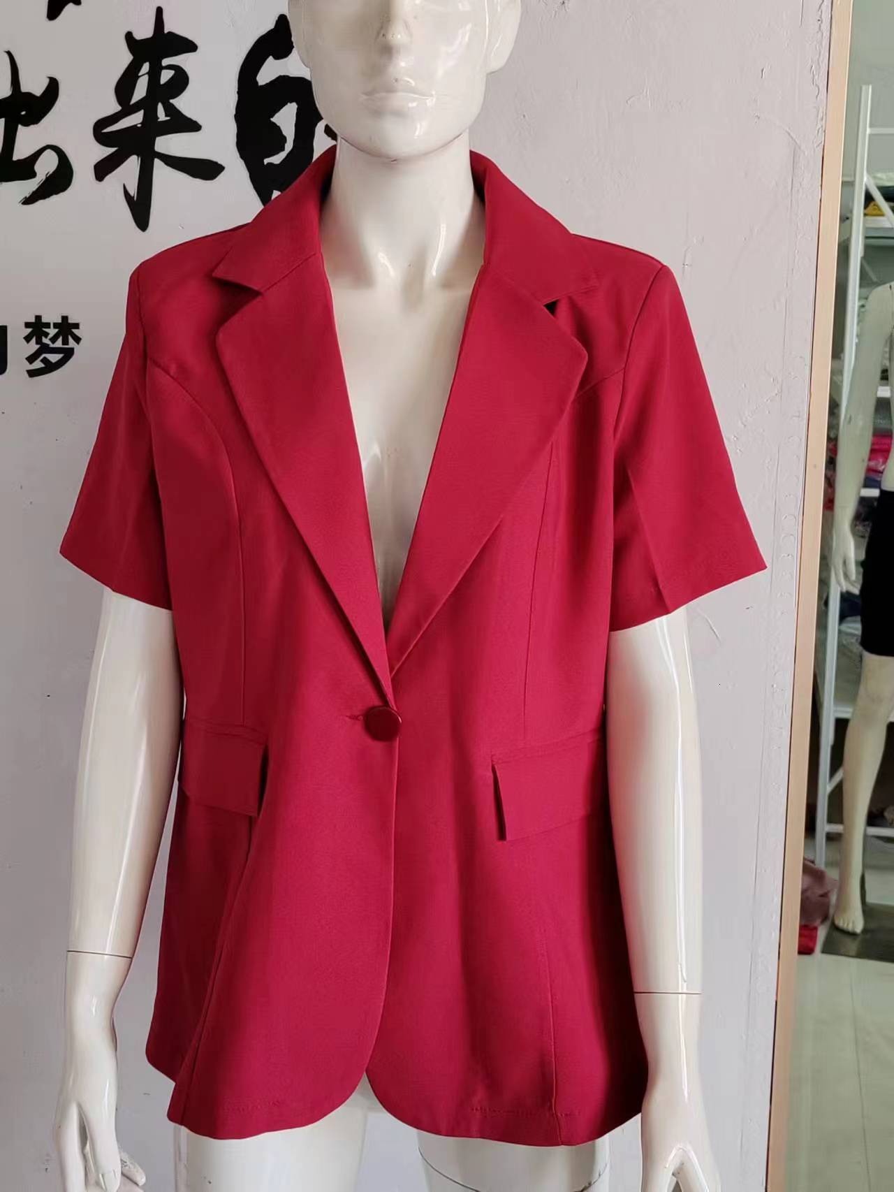 2023 Summer Women's Style Fashion Loose Small Solid Color Suit Collar Short Sleeve Coat Women