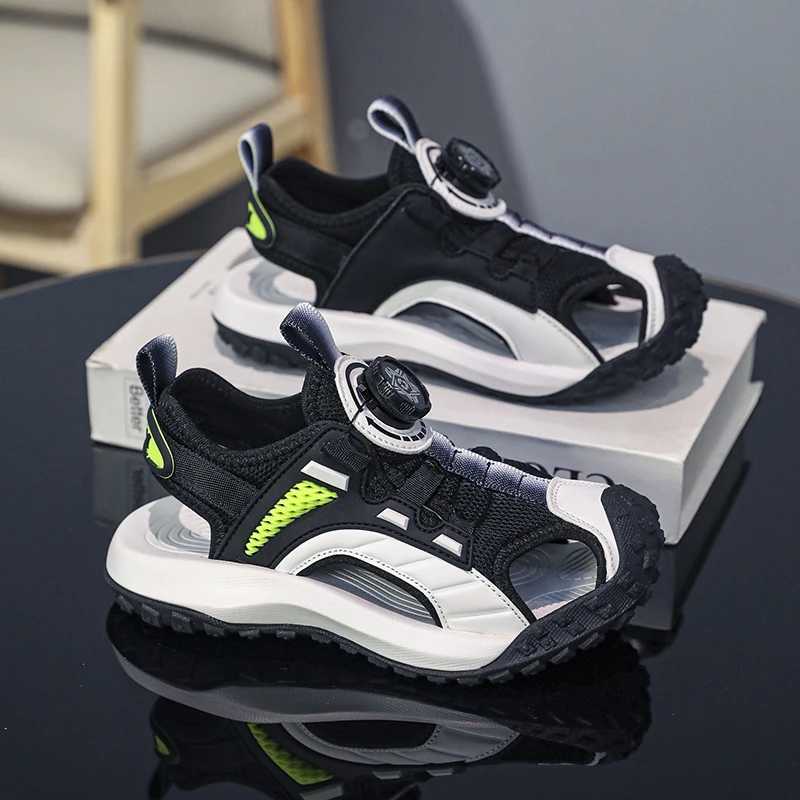 Baotou Girls Photo Frame Shoes 2024 Summer New Childrens Rotating Buckle Primary School Sports Sandals Boys Casual Beach Shoes W240821