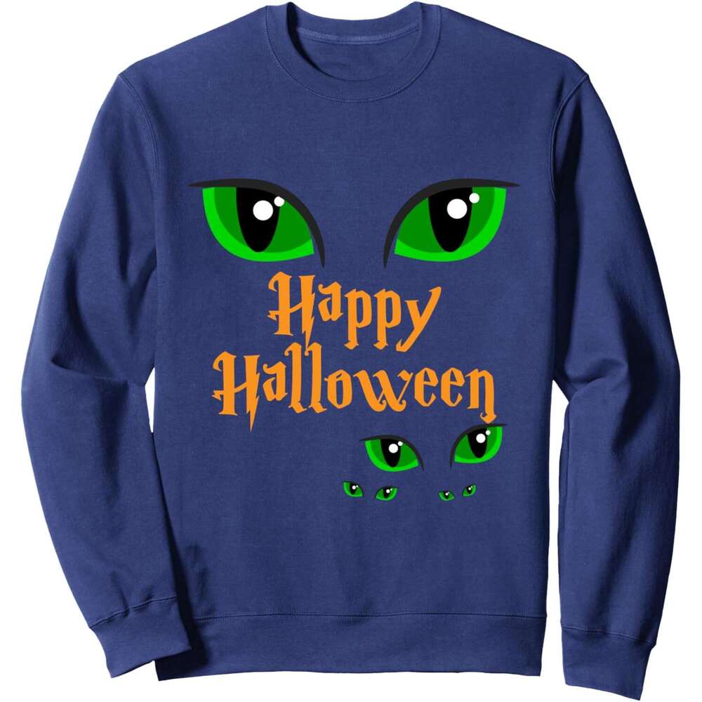 Long Sleeve Shirts for Men sweatshirt Happy Halloween Cute Cat Eyes Midnight Party Costume Sweatshirt T shirt Tee Streetwear Casual tops clothes