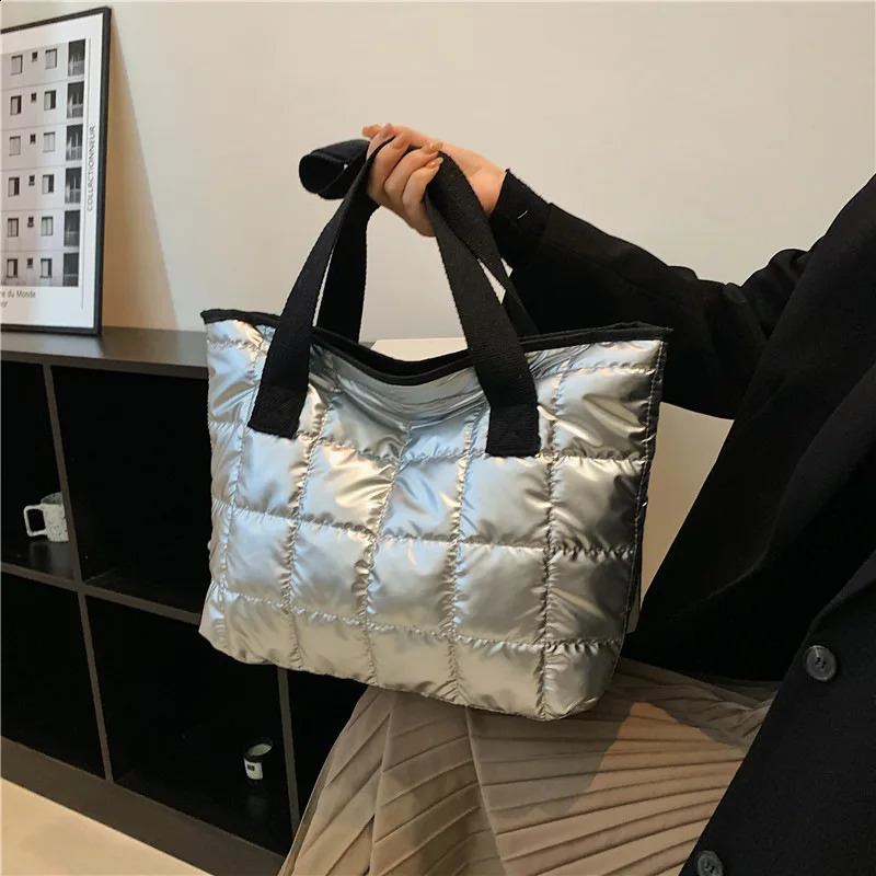 Large Capacity Space Cotton Tote Bag For Women Winter Shoulder Bag High Quality Down Handbag Casual Ladies Handle Bag Clutch sac 240821