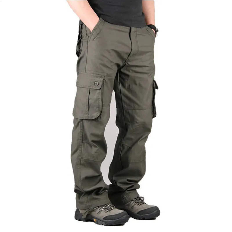 Mens cargo pants cotton casual multi pocket military tactical mens loose straight elastic size 2944 240821