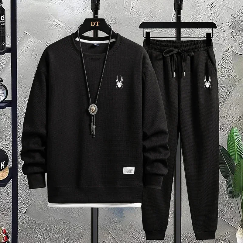 Mens Tracksuit 2 Piece Waffle Hoodie Sweatsuits Sets Athletic Jogging Suits with Pocket Spring Autumn Casual Sports Suit 240821