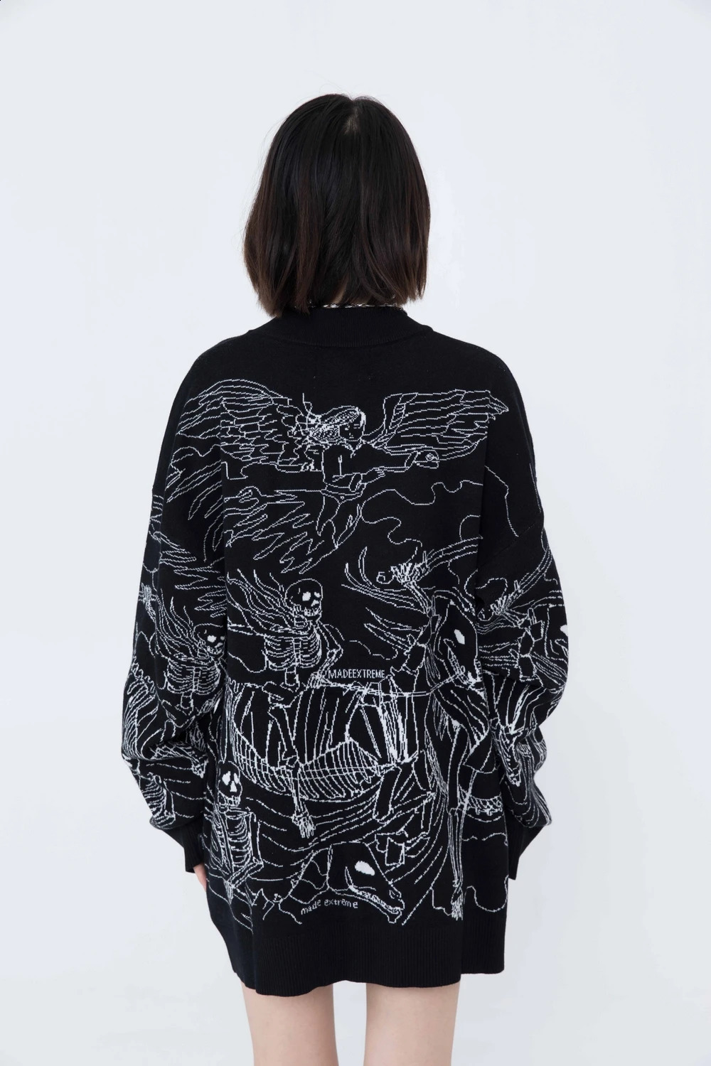 Autumn Streetwear Sweater Men Women Cotton KnitwearVintage Knitted Sweater Harajuku Ukiyo-e Style Skull Graffiti Pullover 240821