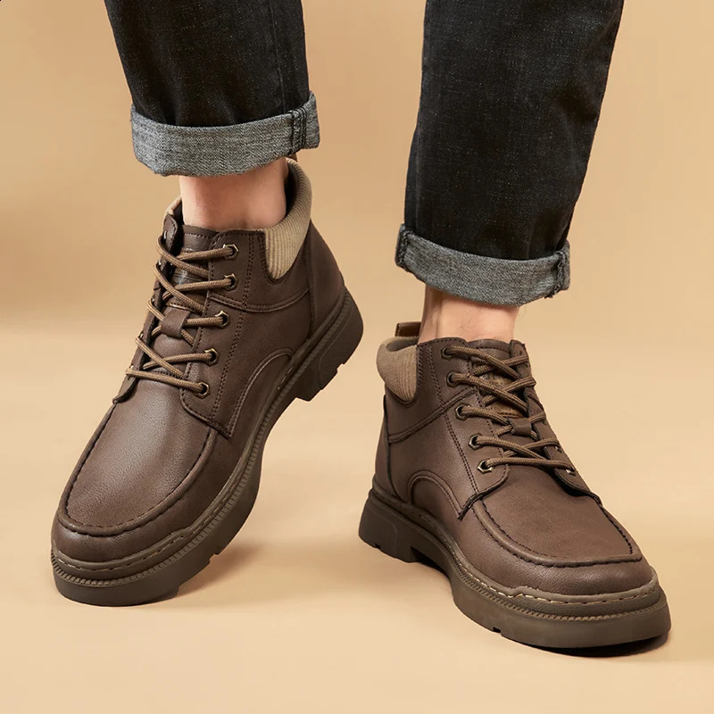 Outdoor autumn winter mens ankle boots comfortable walking sports shoes daily commuting casual shoes fashionable leather cowboy boots 240821