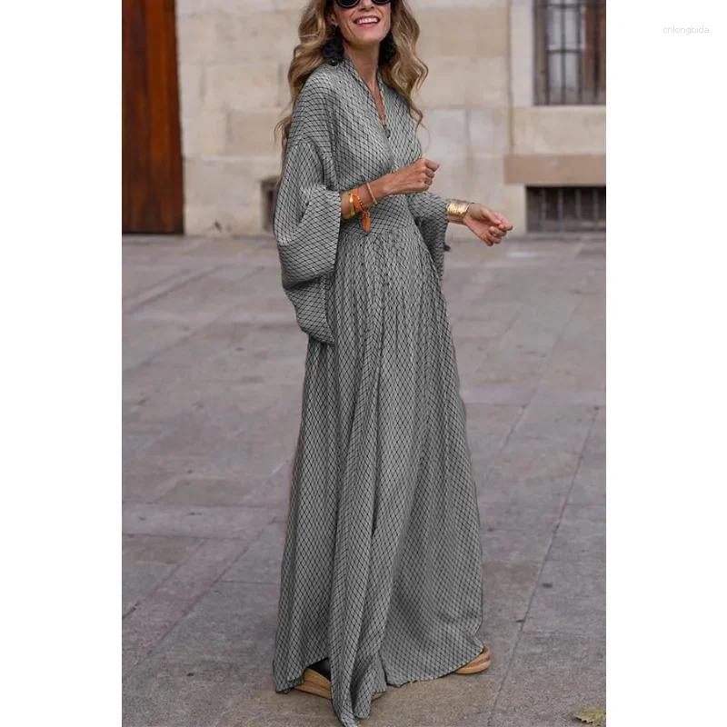 Casual Dresses Autumn Winter Long Sleeve V Neck High Waist Print Bohemian Or Length Maxi Dress, Elegant Women Corset Party Dress B1