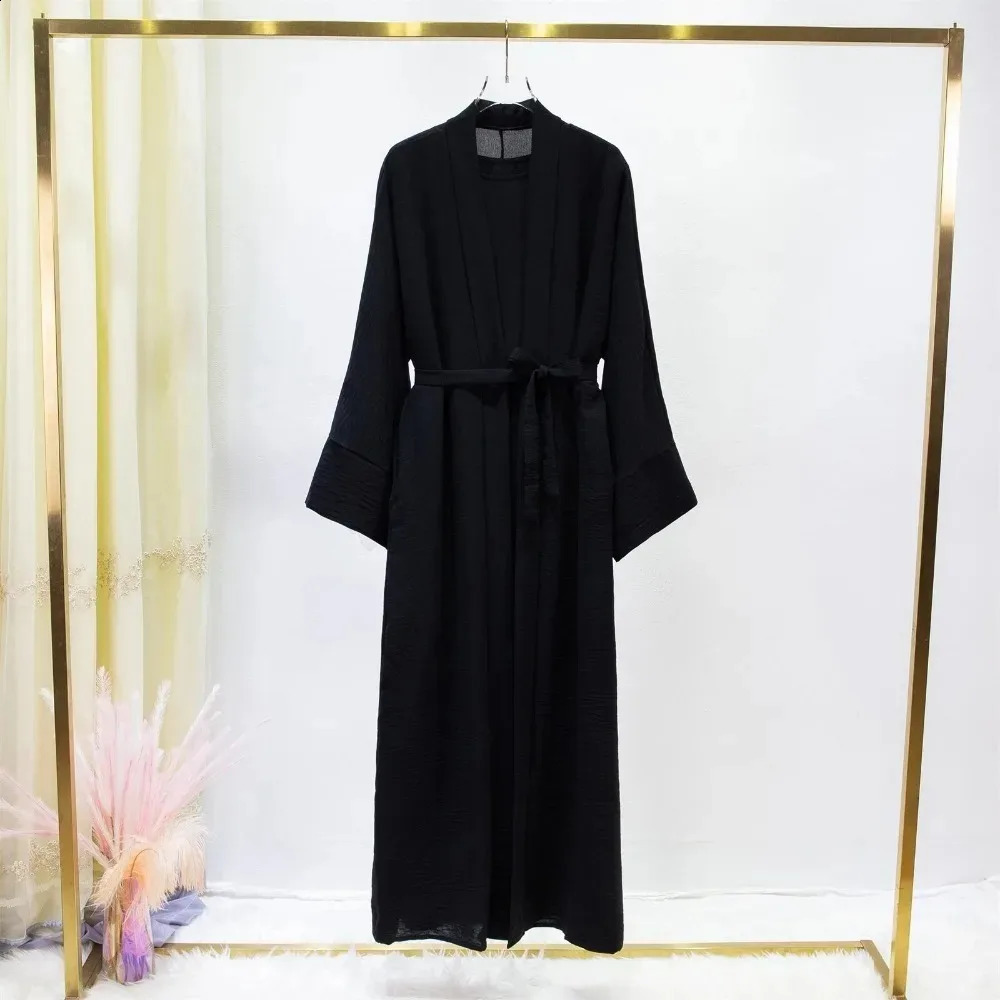 Muslim Sets Muslim Jilbab Two Pieces Women Out Abaya Loose Cardigan Coat Sleeveless Inner Dress Prayer Clothing with Belt 2pics 240821