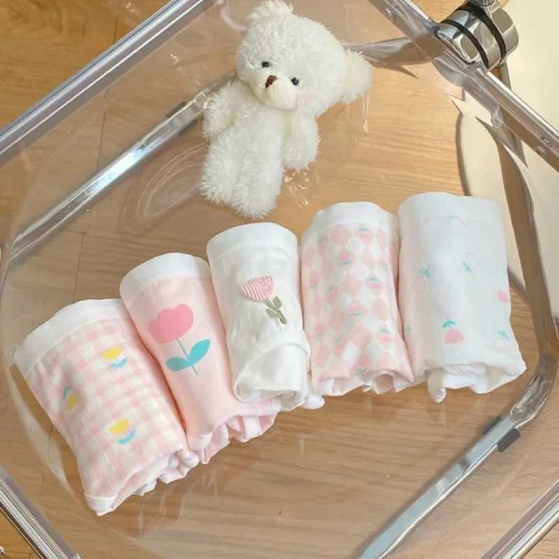 5PCS Maiden Cotton Soft Antibacterial Panties for Girl Cute Print Knickers 8+y Young Child Underwears Kid Thin Breathable Briefs Y240821