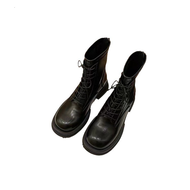 Ddmysports Grape Mom S Autumn Winter New Round Ead Look Skinny Thick Eel Eight Boosting Strap Up Martin Short Boots Women Genuine Leather OUTDOOR