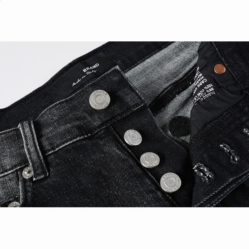 Stretch Skinny Summers Streetwear Button Fly Black Gray Destroyed Holes Ripped Jeans Pants 240821