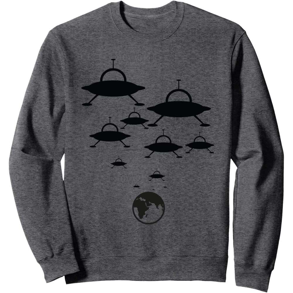 Long Sleeve Shirts for Men sweatshirt Alien Spaceships Landing On The Earth UFO Funny Gift Sweatshirt T shirt Tee Streetwear Casual tops clothes