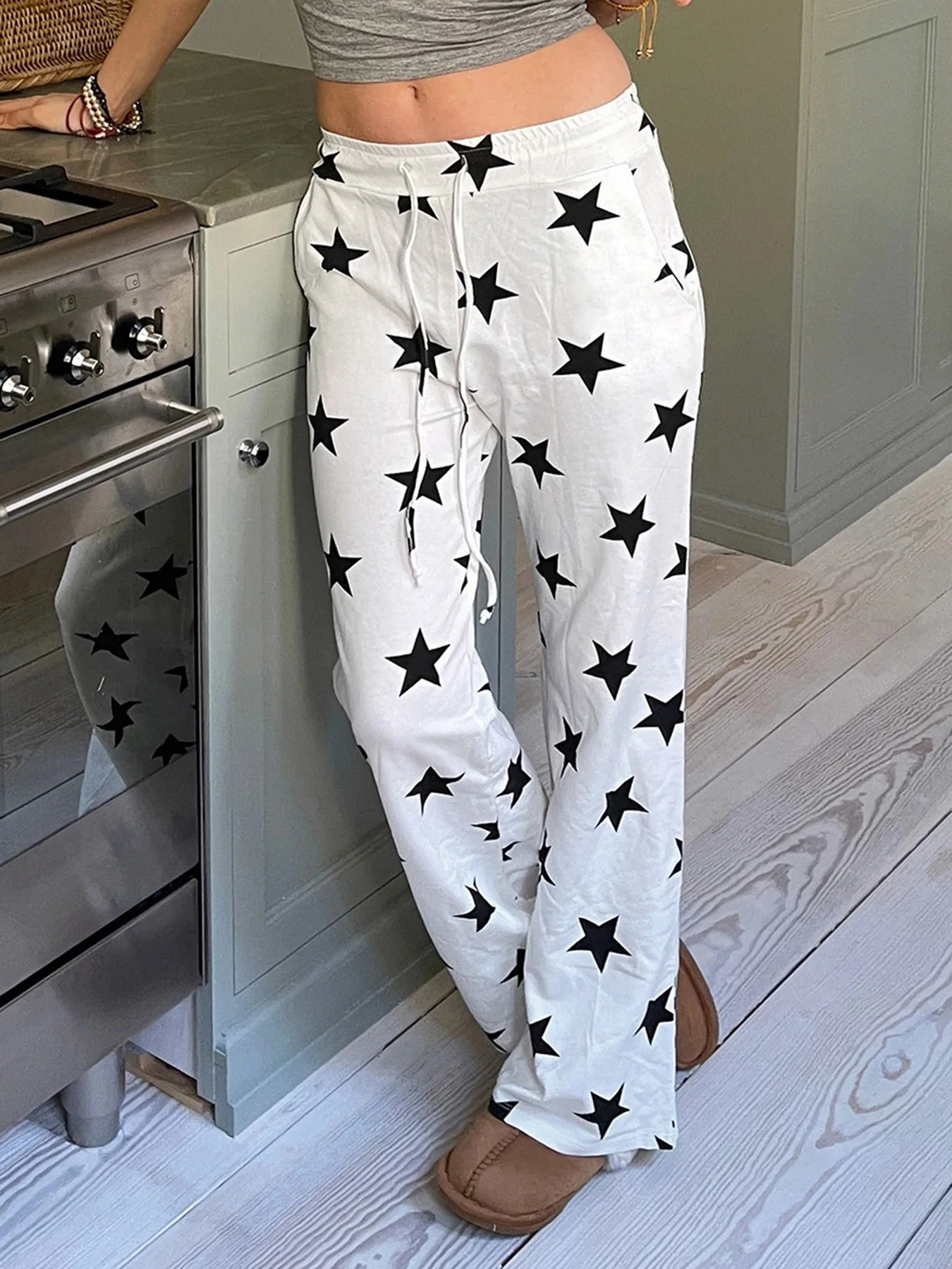 Cuteandpsycho Star Print Y2K Chic Pants Lace Street Clothing Jogger Sports Fashion Korean Harajuku Aesthetics 2000 Trousers 240821