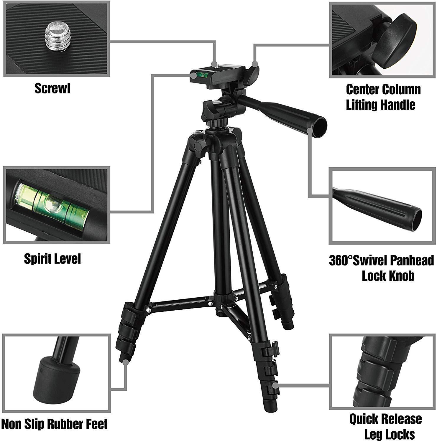 Live stand Aluminum tripod with mobile phone clip digital SLR camera telescopic stand