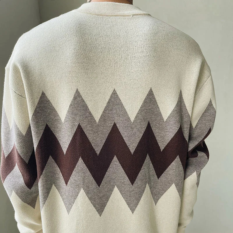 British Style Fashion Color Contrast Print Sweater Men Pullover Sweater Pull Homme Autumn Sweater For Men Knitted O-Neck Sweater 240821