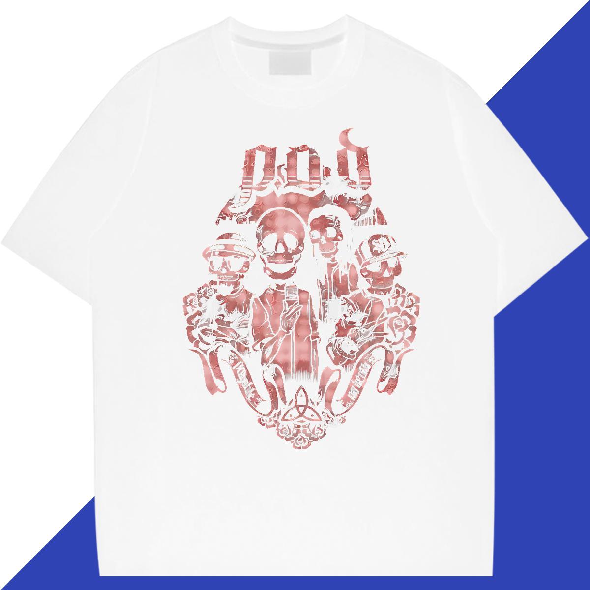 Brand Couples T Shirts 230g Pure Cotton Hip Hop skull O Neck Short Sleeves Man T Shirts Soft Cartoon Print Wear