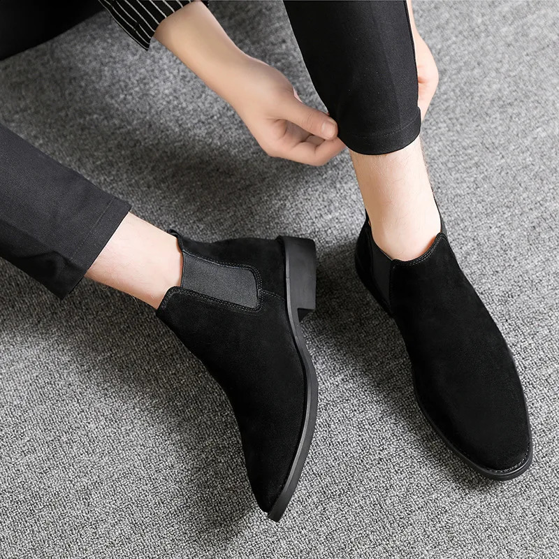 Mens Retro Classical Chelsea Boots Cow Suede Genuine Leather Men Fashion Ankle Boot Mens Casual Short Boots High-Top Shoes 250120
