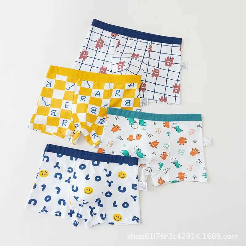 4PCS/Set Children Cotton Boxers Baby Flat Angle Panties For 1-13Years Kids Underpants Shorts Teenagers Cartoon Underwear Y240821