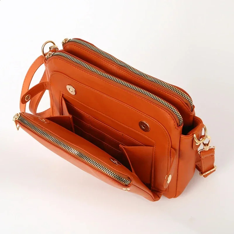 Crossbody Leather Shoulder Bags And Clutches ThreeLayer Pu Bag Ladies Zip Satchel 240821