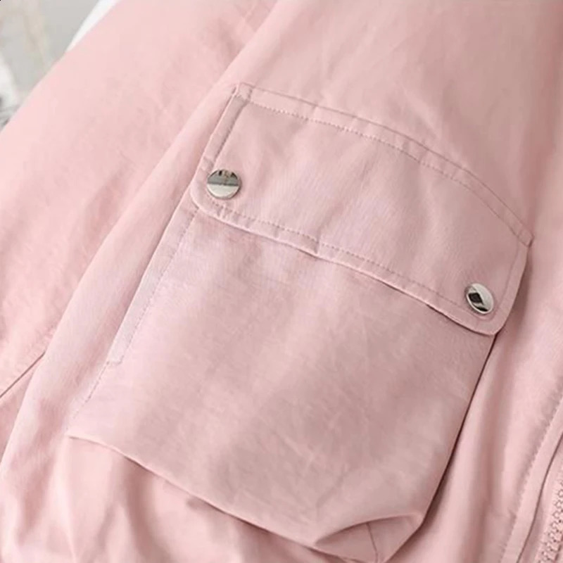 Winter Short Parka Pink Fleece Down Coats Fashion Hairy Puffer Jacket Ladies Korean Pockets Thick Cotton Padded Outwear 240821