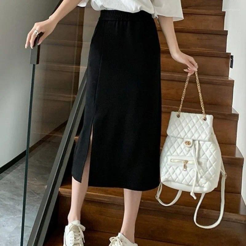 Skirts Spring Summer Womens Clothing Elastic High Waisted Solid Color Vacation Elegant Straight Short Knee Preppy Style Vintage