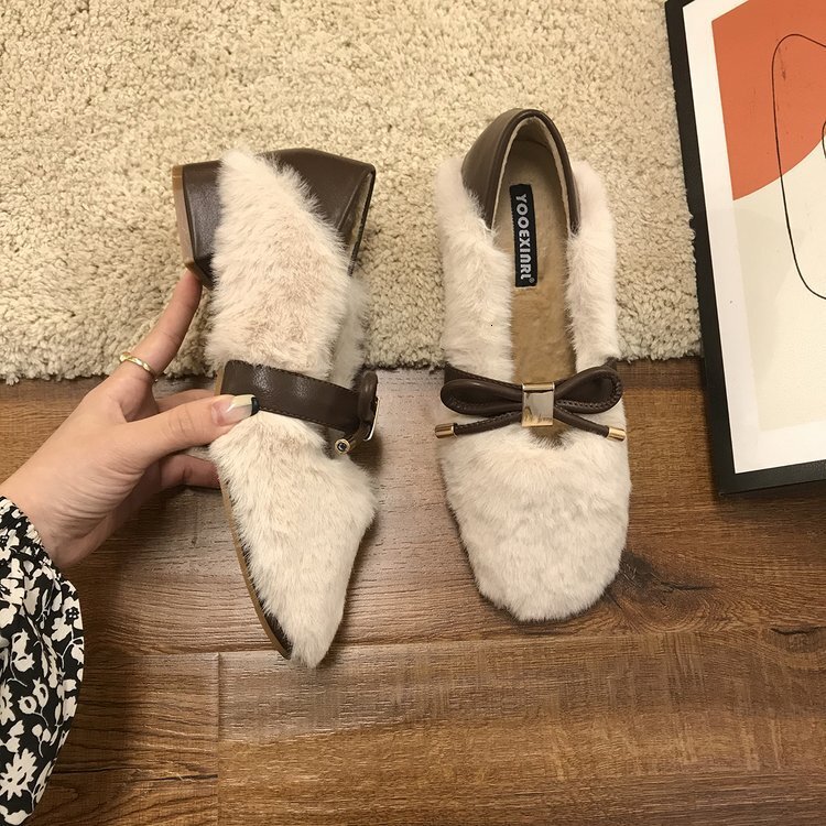 Ddmysports Fairy Wind Lazy Foot Mid Heel Grandma Thick With Fuzzy Fur Shoes Women S Winter Outdoor Wear OUTDOOR