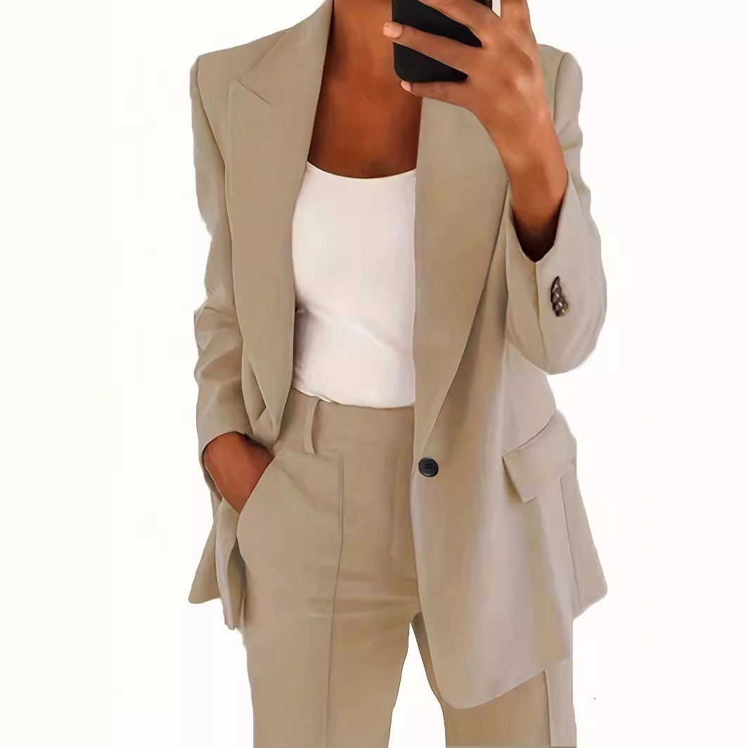 2024 autumn and winter new fashion lapel slim fit cardigan temperament jacket women's suit set