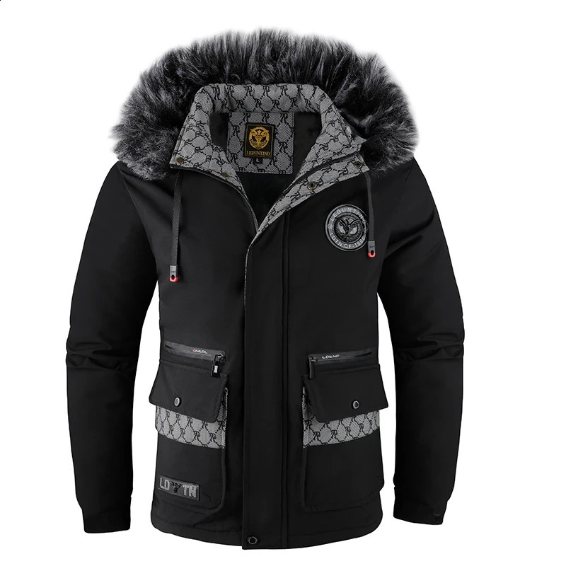 Mens Casual Windbreaker Jacket Hooded Waterproof Outdoor Soft Shell Winter Coat Warm Fleece Thick Clothing Fashion 240821
