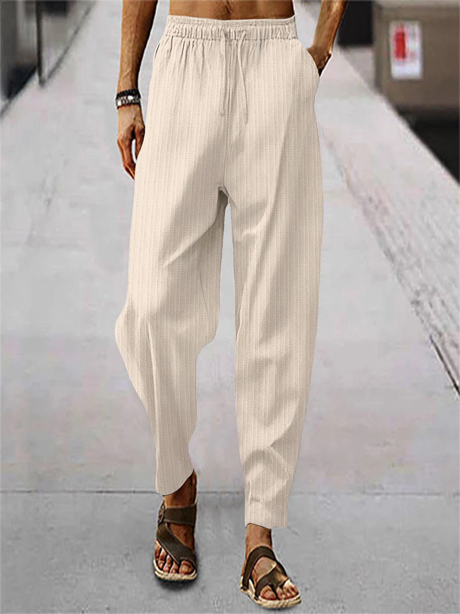 Summer mens pants hiphop breathable pure cotton beach striped loose casual sports flash sale 240821