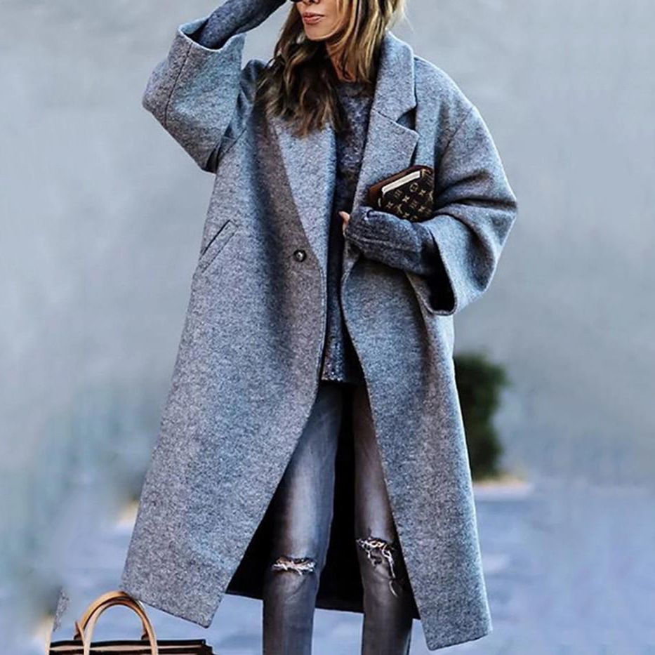 2024 New Autumn Women's sleeved Lapel Printed Woolen Long Coat