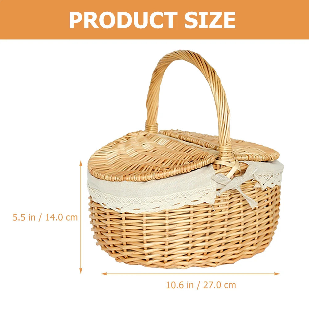 Picnic Fruit Storage Basket Easter Household Snack Container Wicker Basket with Lid Multi-function Wicker Basket Home Supply 240820