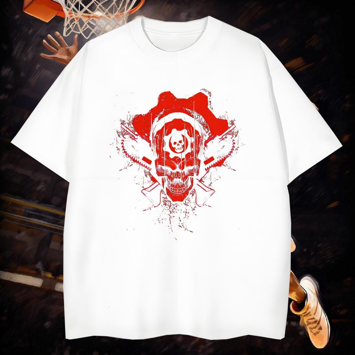 Classic Casual SKULL Men Clothes T-Shirt 230g Cotton T-Shirts for Men Plus Size Cartoon Sports Casual Breathable Short Sleeve Brand Tee Shirt