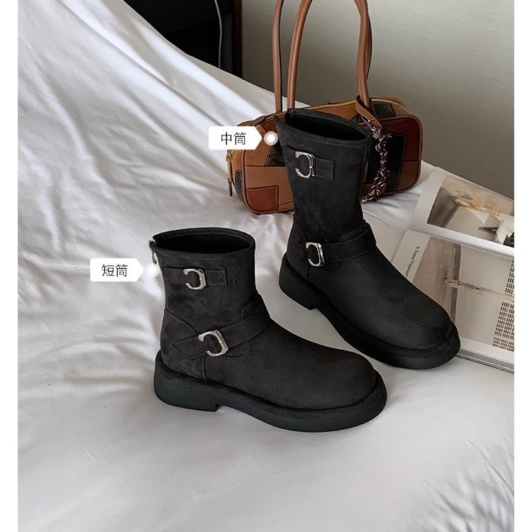 Ddmysports Grape Mom S New Motorcycle Buckle With Round Head Thick Sole Height Increasing Midsole Short Boots For Women In Autumn And Winter OUTDOOR