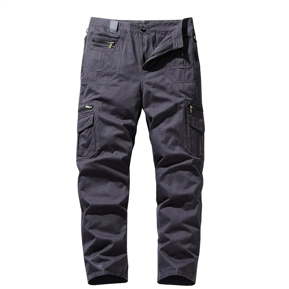 Cotton Mens Multi Pocket Tactical Cargo Pants Loose Solid Trouser Army Combat Jogger Straight Pluse Size S5Xl 240821
