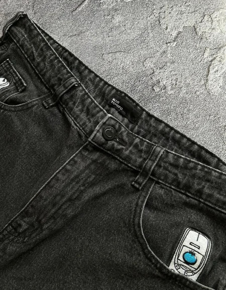 Y2K Korean simple double pocket printed embroidered straight jeans mens hip-hop street Harajuku high-waisted wide-leg pants 240821